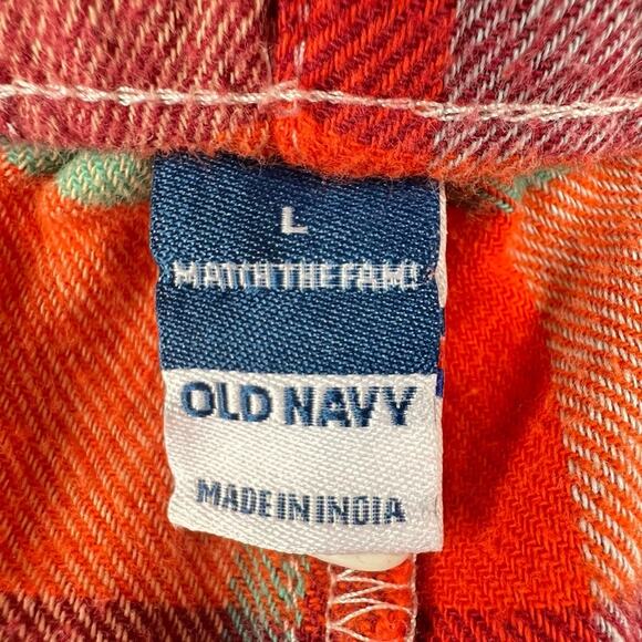 Old Navy Flannel Pajama 2-Piece Set Size L Plaid Red Orange PJs Sleep Lounge - Picture 12 of 12